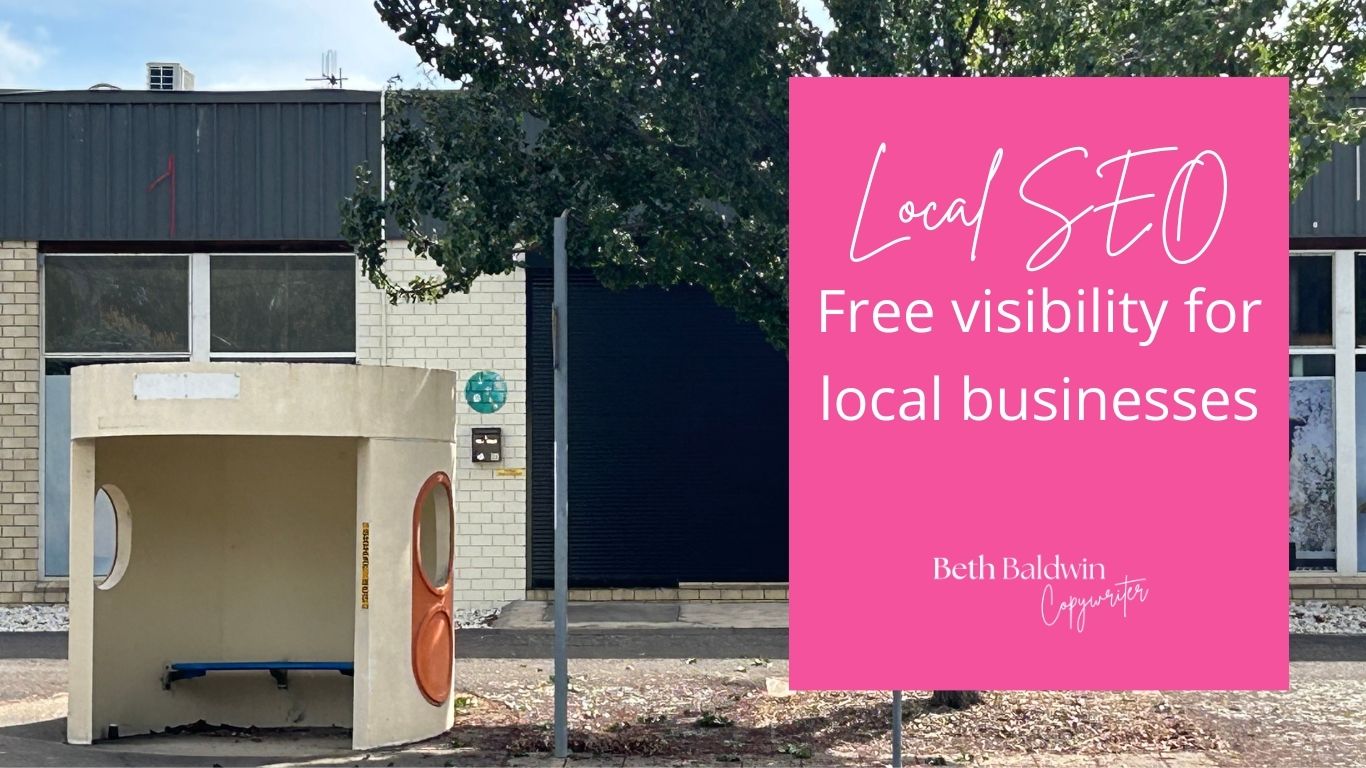 Image of a Canberra bus stop with text overlay reading Local SEO Free visibility for local business owners